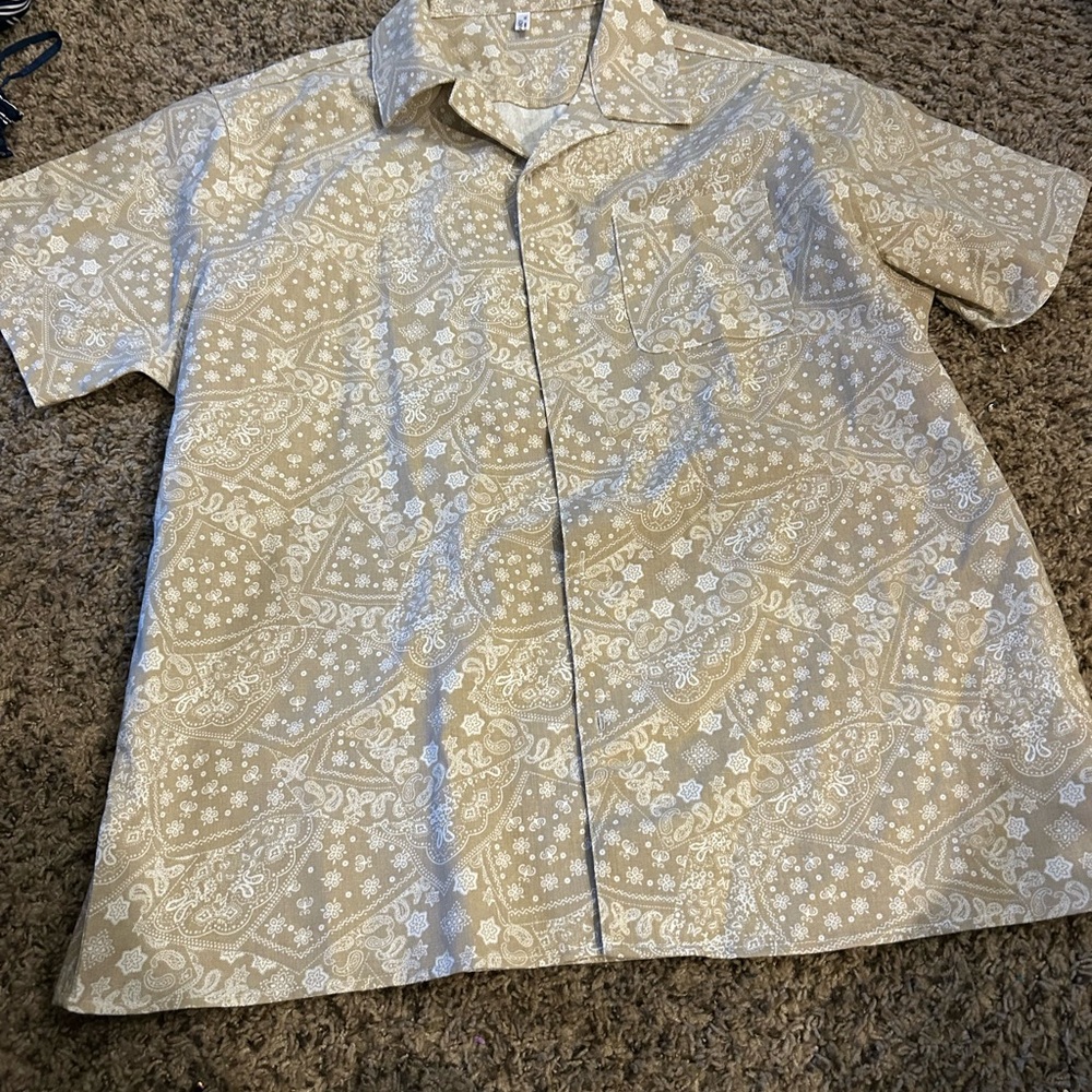 Men's Casual Beige Floral Button Down Shirt